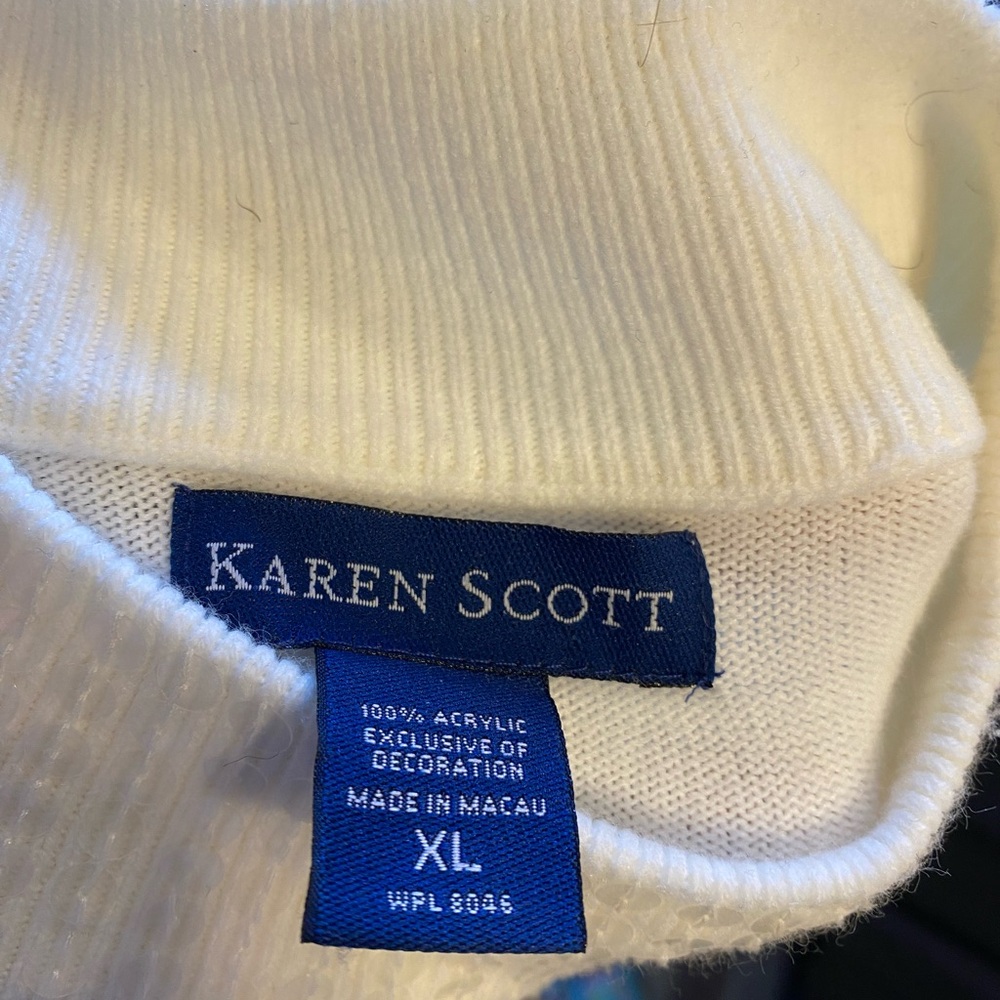 Elegant Karen Scott Mock Turtleneck Cream Pullover Sweater with Sequined Neck XL - Picture 7 of 7
